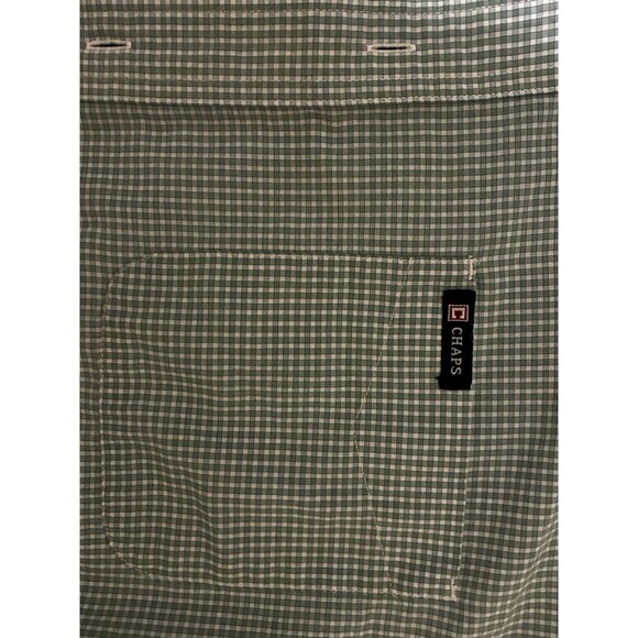 Chaps Men’s Gingham Button Up Shirt XL Tall Green Short Sleeve Easy Care - Picture 4 of 4